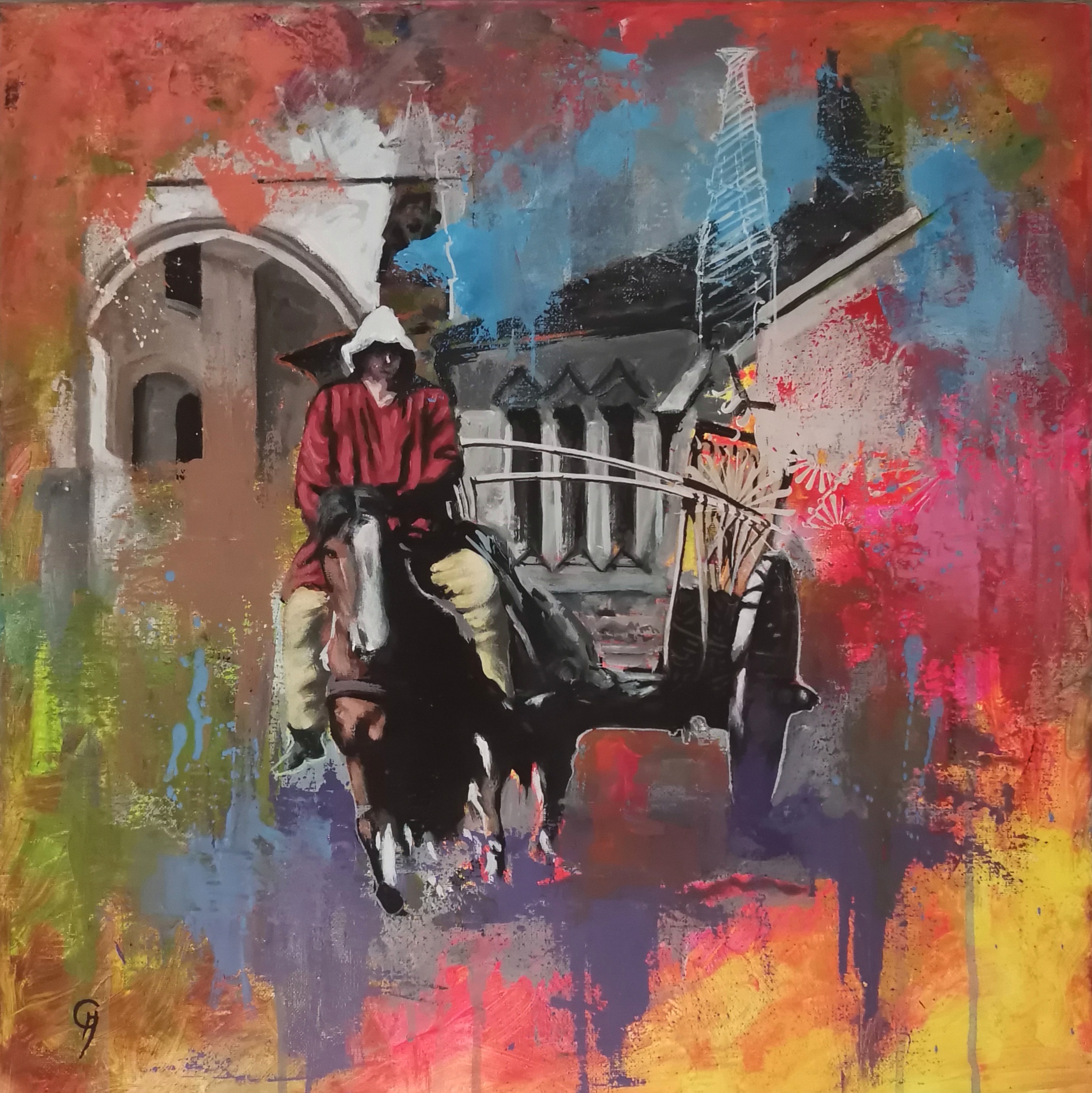Zu Pferde, Acryl auf Leinwand, 50 x 50 cm