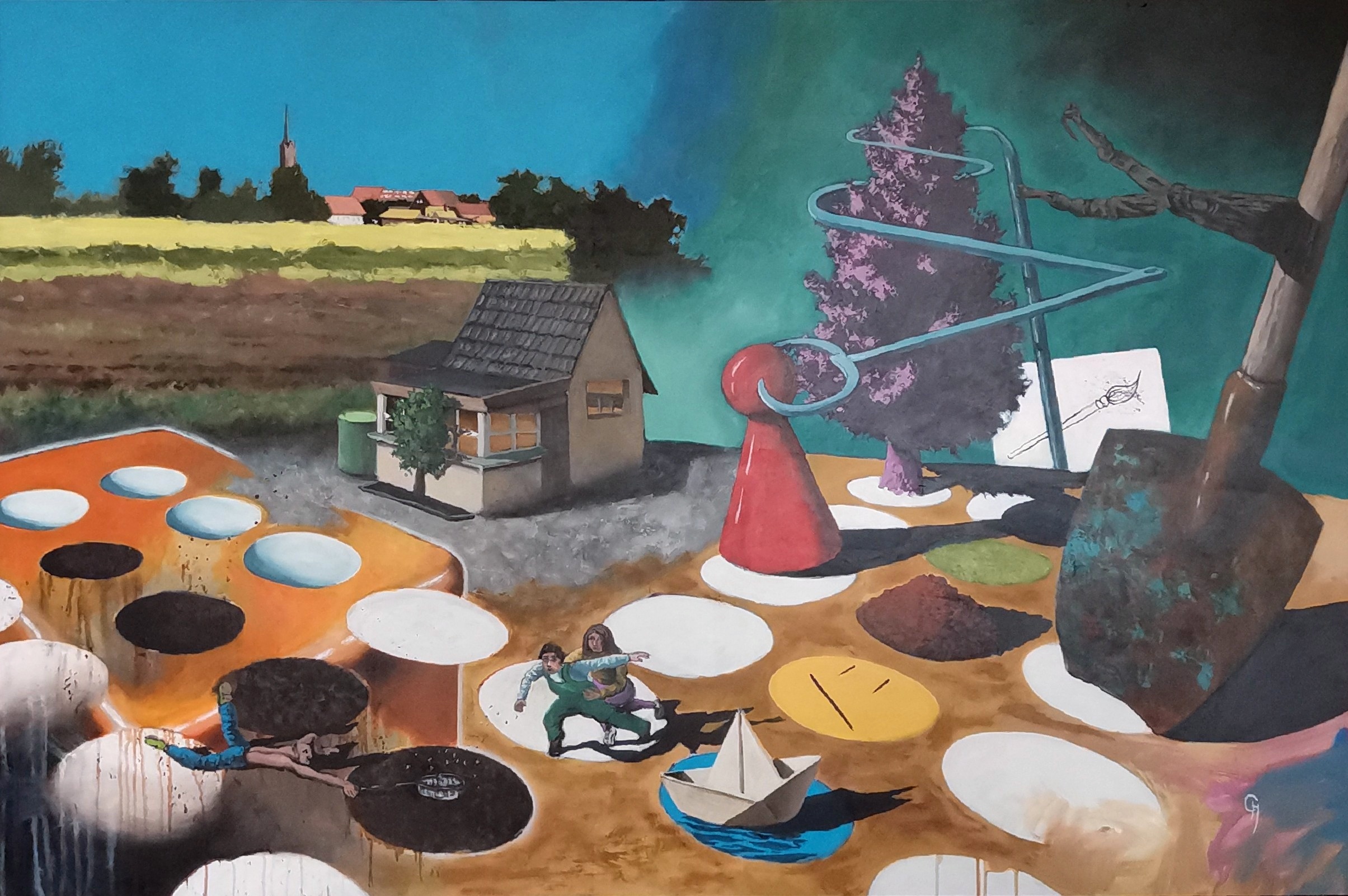 Zug ins Ungewisse, Acryl auf Leinwand, 135 x 90 cm